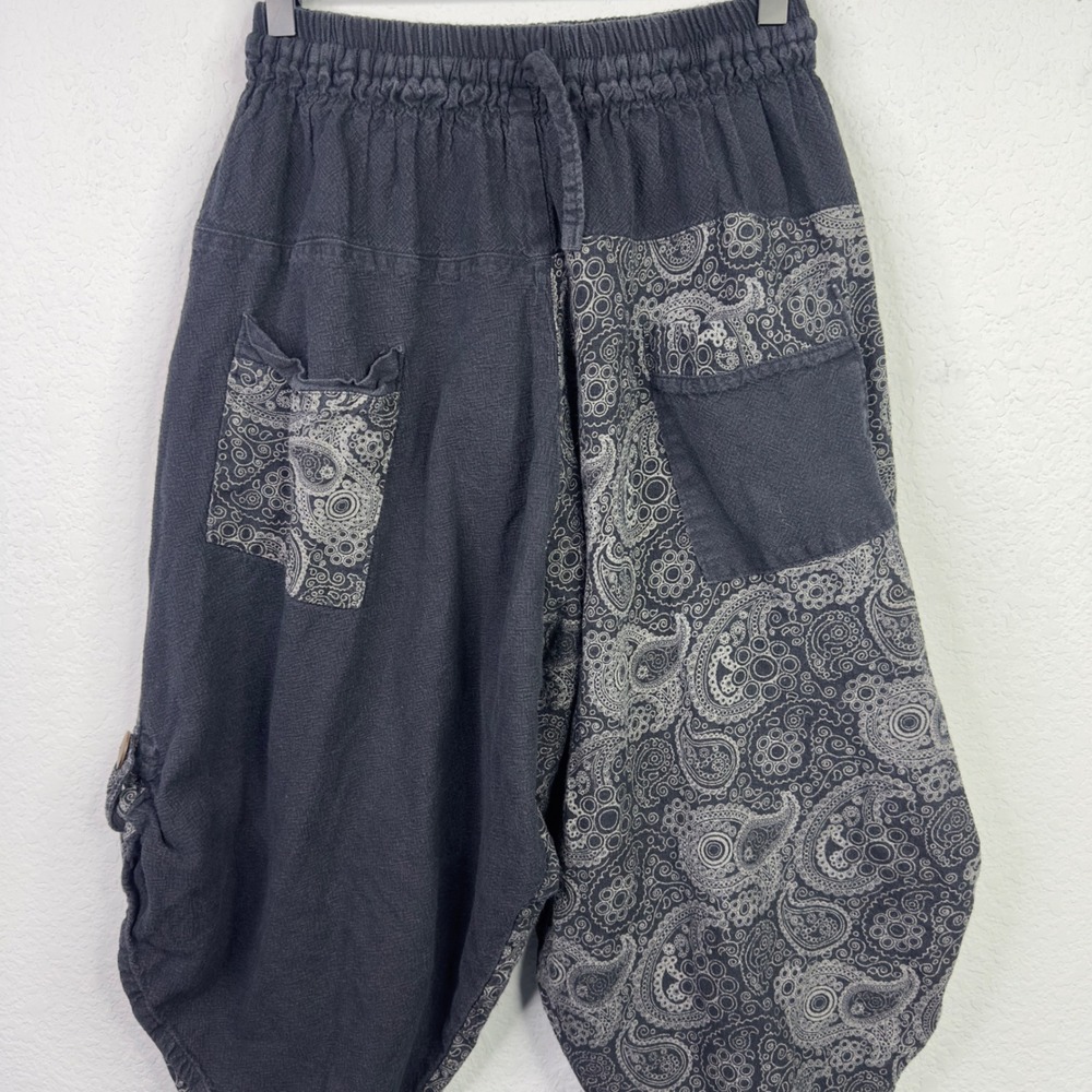 Harem Pants Womens S Black Patchwork Paisley Drop… - image 5